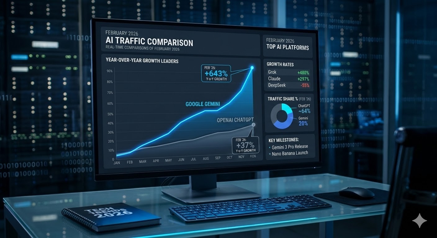 נתוני 2026: Gemini רושם צמיחה מואצת בזמן שהמתחרים מאטים קצב