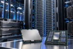 ארון שרתים מתקדם המדגים את מערכת AMD Helion לצד מעבדי EPYC Zen 6 ומאיצי בינה מלאכותית