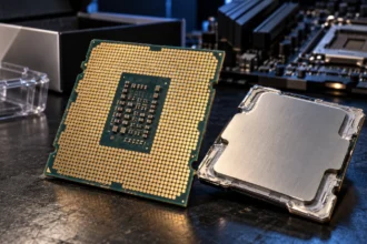 השוואה בין תחתית מעבד AMD Ryzen מקורי לבין מעבד חשוד בעל מצע ומגעים של Intel
