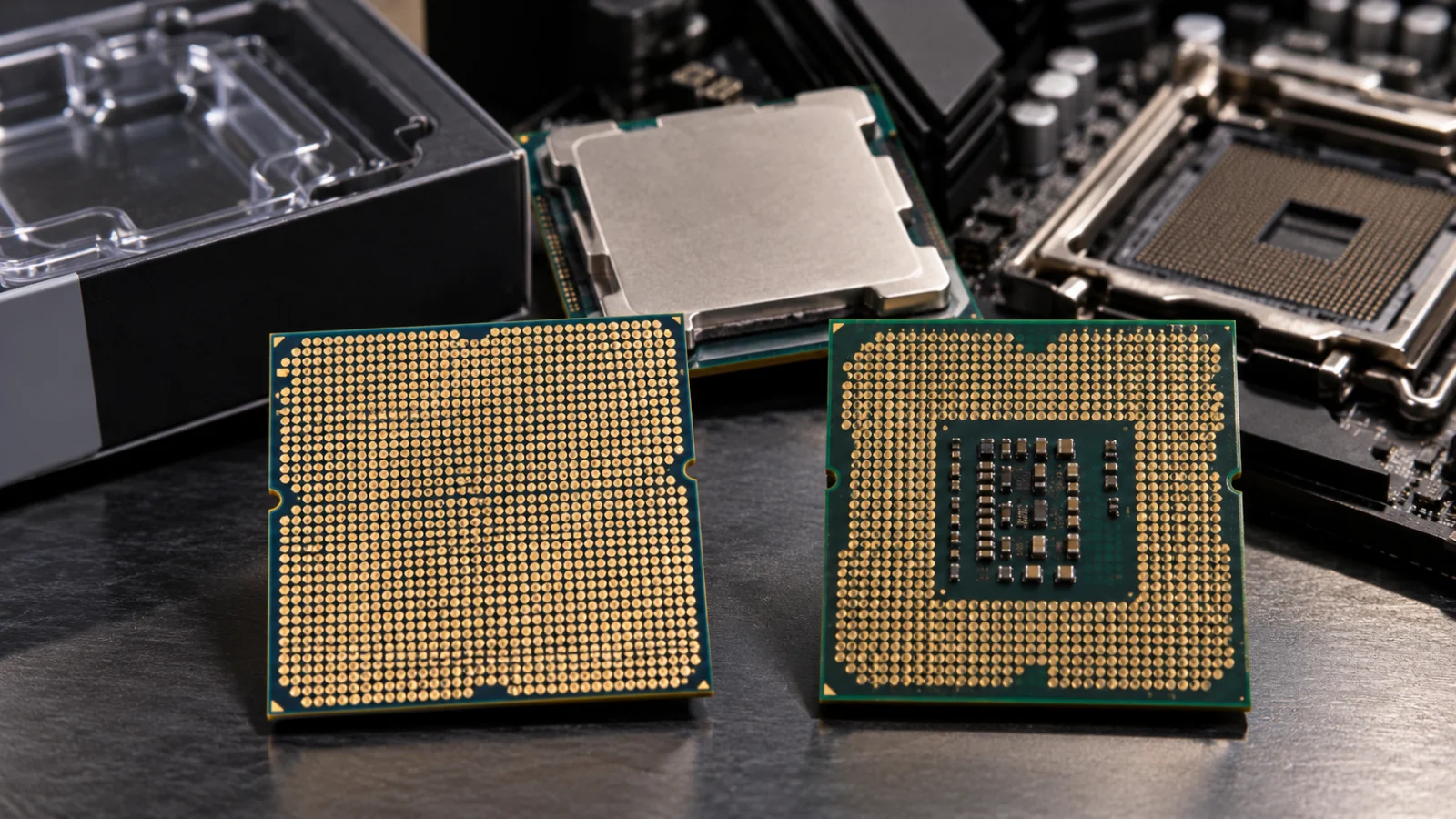 השוואה בין תחתית מעבד AMD Ryzen מקורי לבין מעבד חשוד בעל מצע ומגעים של Intel