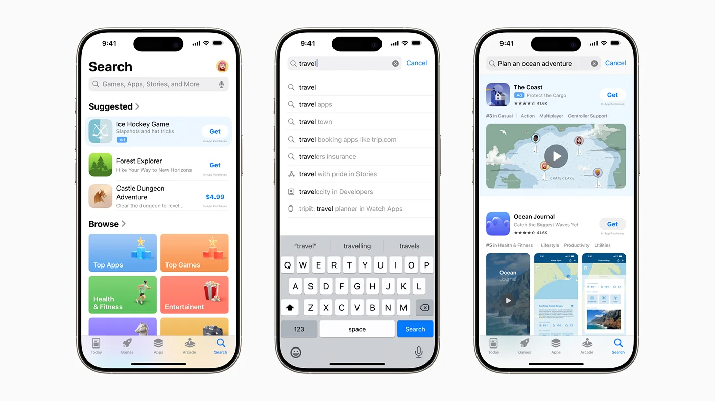 ממשק החיפוש של App Store באייפון, כפי שמוצג בתיעוד הרשמי של אפל