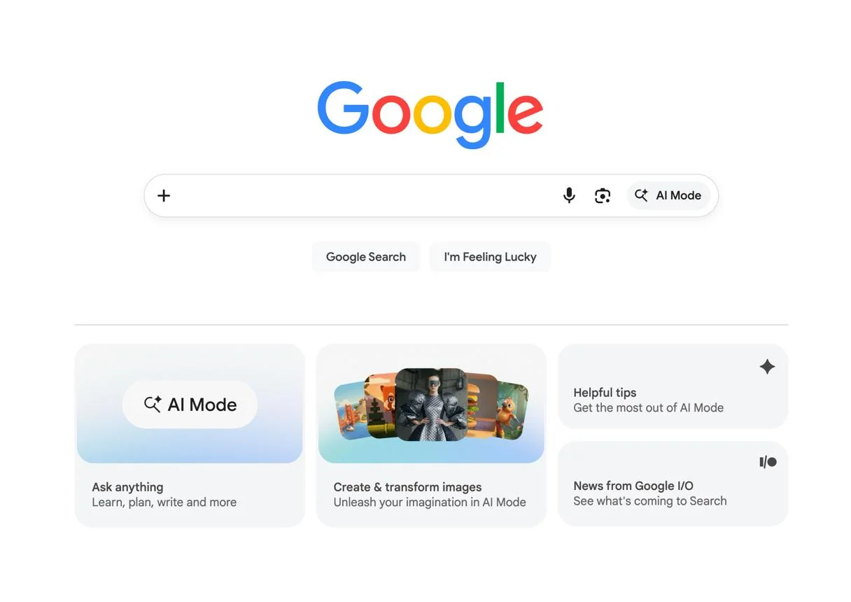 ממשק החיפוש AI Mode של גוגל, המשלב תשובות מבוססות בינה מלאכותית בתוצאות החיפוש