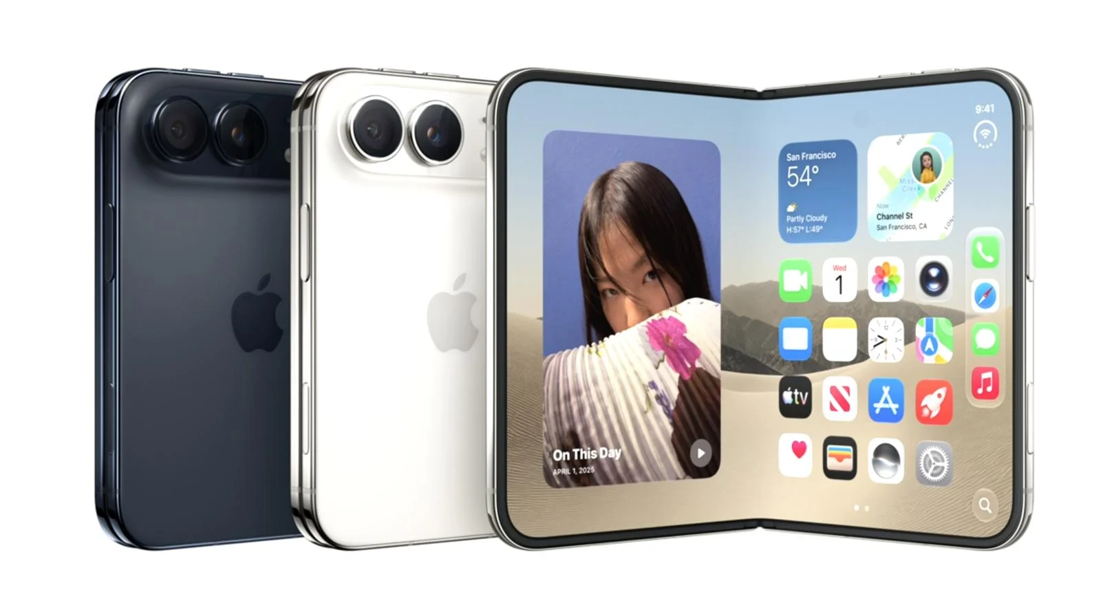 iPhone Duo המתקפל של אפל כשהוא פתוח וחושף את המסך הפנימי