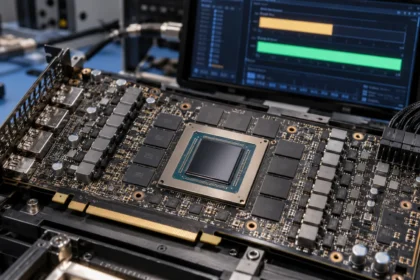 כרטיס מסך מתקדם של NVIDIA בבדיקת מעבדה להמחשת הסרת מגבלות ביצועי AI ברמת הקושחה