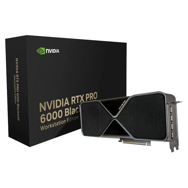 כרטיס NVIDIA RTX PRO 6000 Blackwell לתחנות עבודה מקצועיות לצד אריזתו