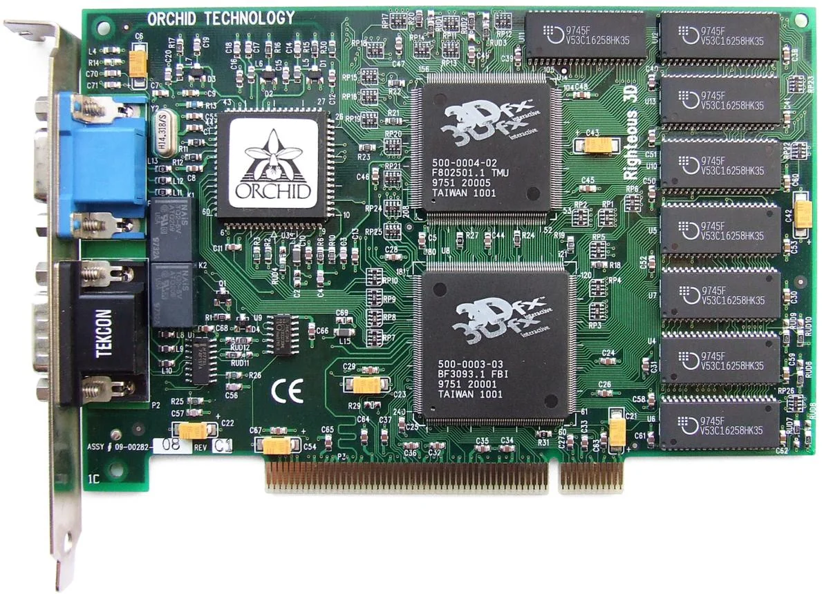 כרטיס Orchid Righteous 3D משנת 1996 המבוסס על שבבי 3dfx Voodoo Graphics