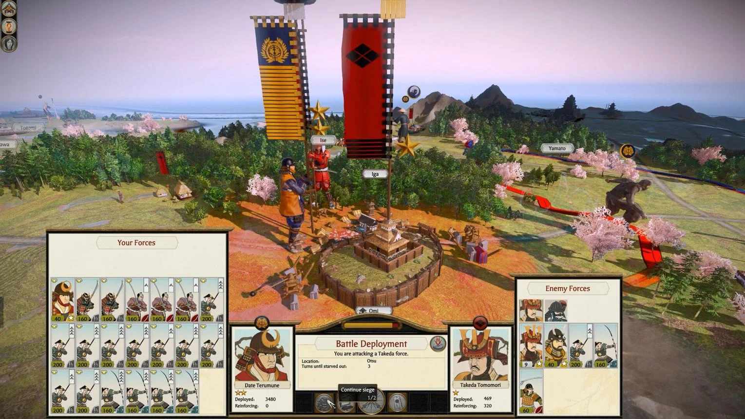 מסך המצור והממשק האסטרטגי של Total War Shogun 2 Complete Edition