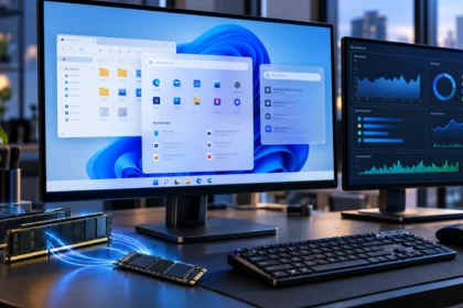 מחשב עם ממשק Windows 11 המציג שיפורים בניהול הזיכרון ובתגובתיות מערכת ההפעלה